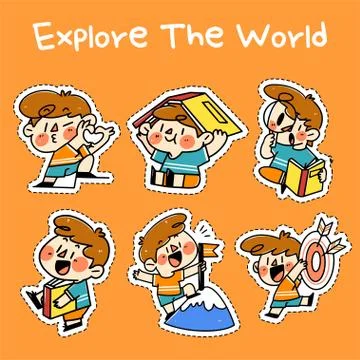 Adorable Kid Explore The World Hand Drawn Vector Illustration Sticker Asset S Illustrazione stock