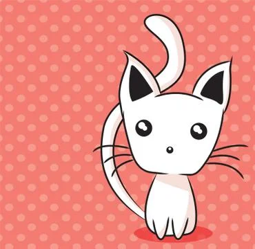 Adorable kitten on dotted background, vector illustration Stock Illustration