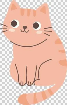 Adorable kitten in seated pose in simple flat design. PNG Stock Illustration
