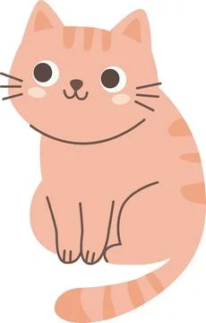 Adorable kitten in seated pose in simple flat design. PNG Stock Illustration