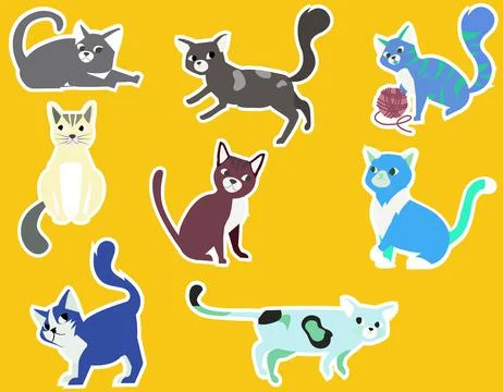 Adorable Kittens Set Sticker Stock Illustration