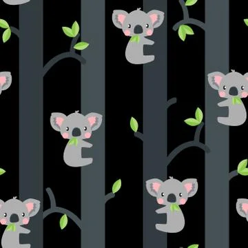 Adorable koalas in trees seamless pattern 库存插图
