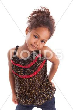 Adorable little african asian girl isolated on white background Stock Photos