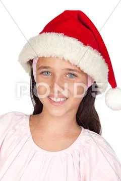 Adorable little girl with blue eyes and christmas cup Stock Photos