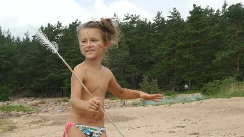Adorable little girl dancing on the beach. Child dance Stock Footage 95332876
