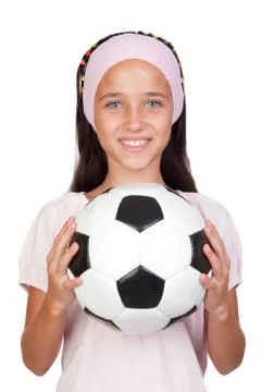 Adorable little girl with soccer ball Stock Photos