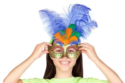 Adorable little girl with venetian carnival mask Stock Photos