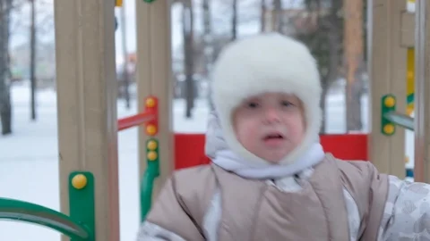 Adorable Little Girl Walking in Winter Stock Video Pond5