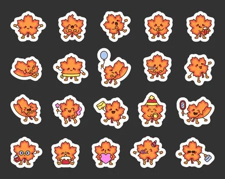 Adorable maple leaf character set イラスト素材