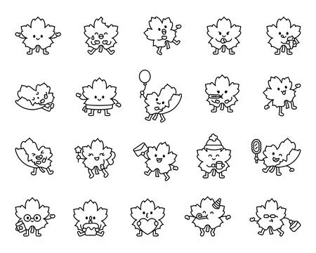 Adorable maple leaf character set 스톡 일러스트