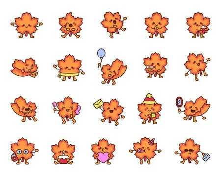 Adorable maple leaf character set Stock Illustration