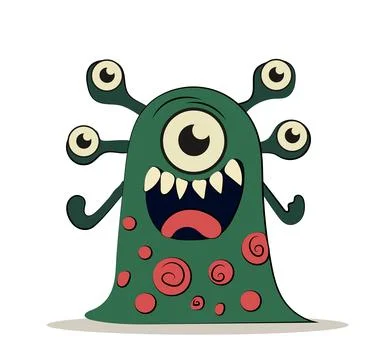 Adorable monster concept. Green devil and demon with many eyes. Halloween beast Stock Illustration