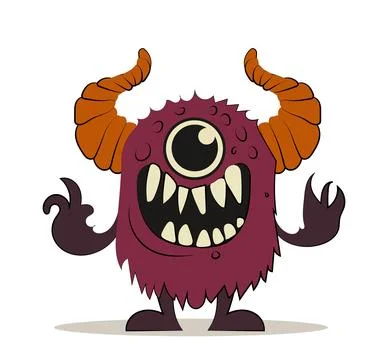 Adorable monster concept. Red devil and demon with horns. Halloween beast Stock Illustration