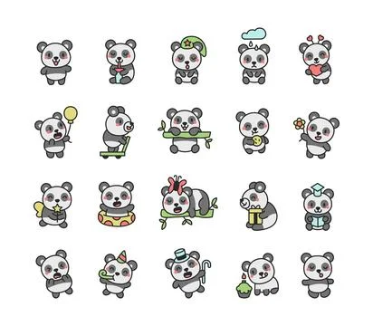 Adorable panda character set featuring emotions イラスト素材