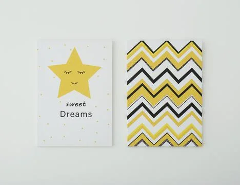 Adorable pictures of zigzag pattern and star with words SWEET DREAMS on white Stock Photos