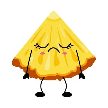 Adorable pineapple slice character with closed eyes and a sad facial expressi Stock Illustration
