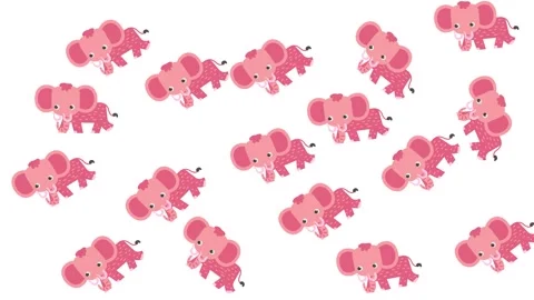 Adorable Pink Elephant Cartoon Pattern on White Background for Nursery Decor Stock Footage 345539241