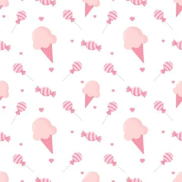 Adorable Pink Sweets Seamless Pattern with Ice Cream and Candy イラスト素材