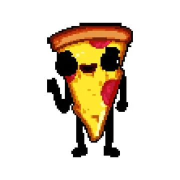Adorable pizza slice character pixel art vector illustration Stock Illustration