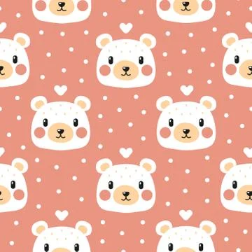 Adorable polar bear pattern on pink background Stock Illustration