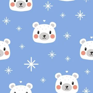 Adorable polar bear seamless pattern Stock Illustration