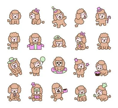 Adorable poodle character set Illustrazione stock