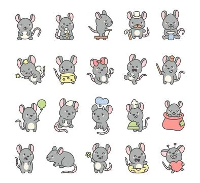 Adorable rat character set featuring emotions Illustrazione stock