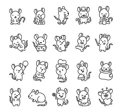 Adorable rat character set featuring emotions Stock Illustration