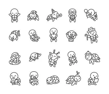 Adorable sea turtle set featuring cute characters Stock Illustration