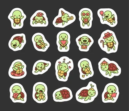 Adorable sea turtle set featuring cute characters Stock Illustration
