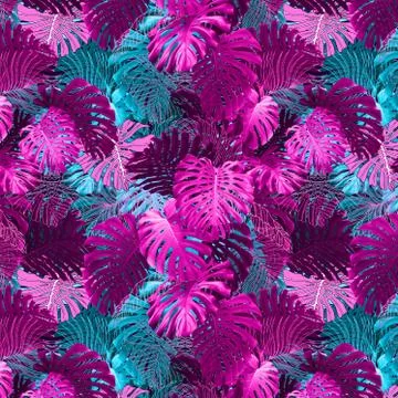 Adorable seamless design pattern with tropical leaves, can be used as wallpaper Foto stock
