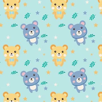 Adorable Seamless Pattern with Cartoon Bears and Stars Stock Illustration