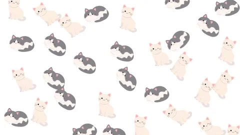 Adorable Seamless Pattern with Cute Cartoon Cats and Kittens on White Background Stock-Footage 345539276
