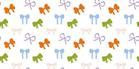 Adorable Seamless Pattern with Different White, Blue and Green Flat Bows and  イラスト素材