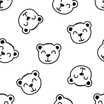 Adorable seamless pattern of doodle smiling bear faces for kids 스톡 일러스트