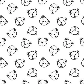 Adorable seamless pattern of doodle smiling bear faces for kids Stock Illustration