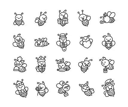 Adorable set of cute bee characters Stock Illustration