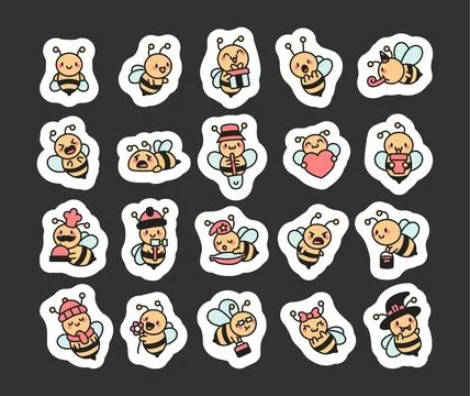 Adorable set of cute bee characters Stock Illustration