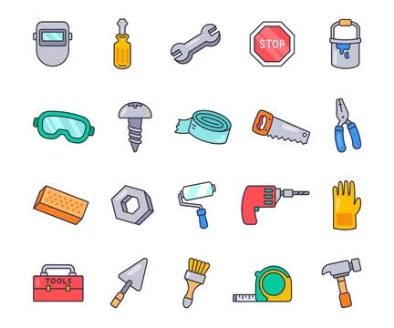 Adorable set of cute outline object clipart Stock Illustration