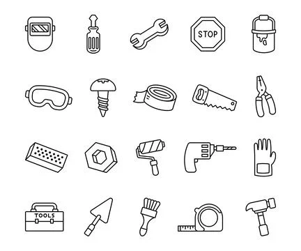 Adorable set of cute outline object clipart Stock Illustration