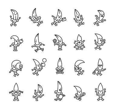 Adorable set of dagger knife characters Stock Illustration