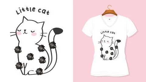 Adorable sleeping cat with flower patterns cute cat lover t shirt art Stock Illustration