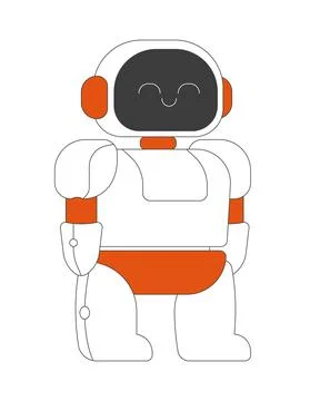 Adorable small humanoid robot with friendly smiling expression 2D cartoon object Stock Illustration