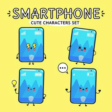 Adorable smartphone characters expressing different emotions, perfect for t.. Stock Illustration