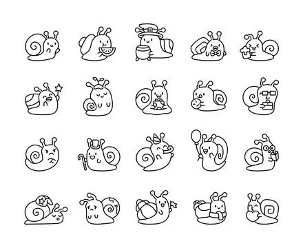 Adorable snail character set featuring emotions 스톡 일러스트