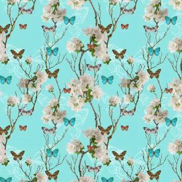 Adorable springtime seamless pattern apple blossom Stock Photos