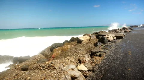 Adorable Summer Day on The Beach with Waves Splashing Stock Footage 59917827