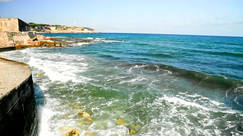 Adorable Summer Day on The Beach with Waves Splashing Stock Footage 59947019