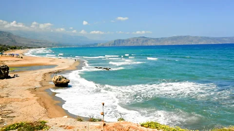 Adorable Summer Day on The Beach with Waves Splashing Stock Footage 59948375