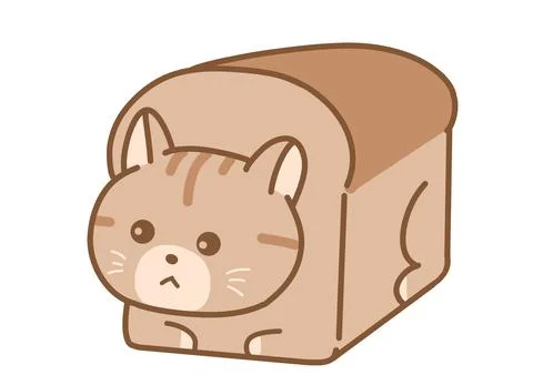 Adorable Tabby Cat Bread Cartoon Illustration. Illustrazione stock